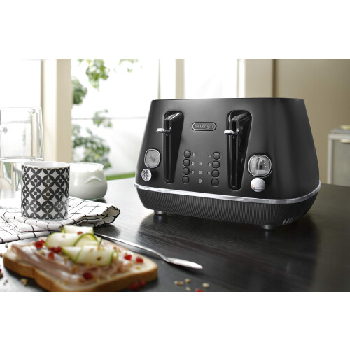 De'Longhi De'Longhi Distinta X CTIN4003.BK Designer 4 Slice Toaster, Variable Browning Control, Reheat/Defrost/Bagel Function -Black 2