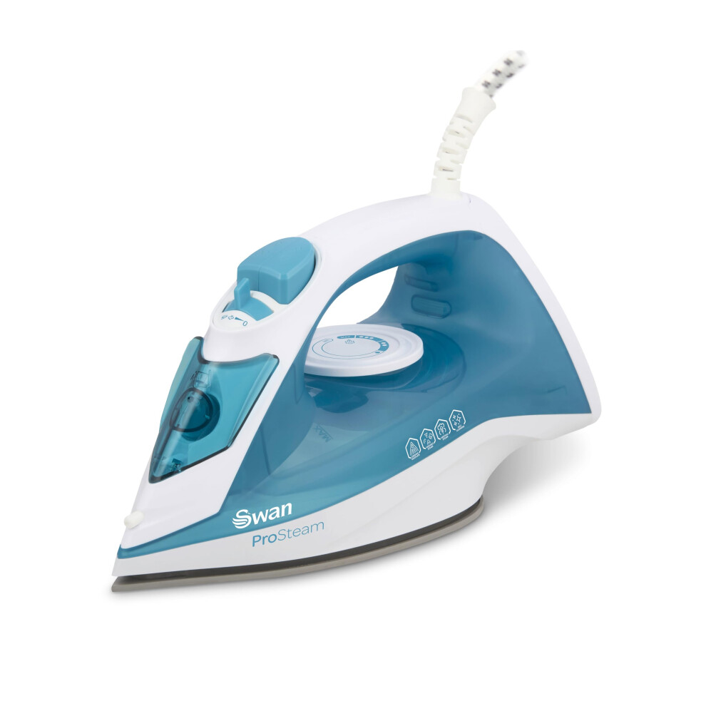 Swan Si12052aq Steam Iron With Ceramic Soleplate, Pro Steam Technology, Anti-Calc, Anti-Drip, Adjustable Temperature Dial, 2200W, And Aqua White