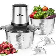Bear Food Processor with 2 Bowls (1.8L+1.8L),500W Electric Food Chopper with 2 Sets of 304 Stainless Blades, 2 Speed Meat Grinder for Meat,