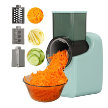 Electric Cheese Grater and Vegetable Slicer with 3 Interchangeable Blades, Mint Green Kitchen Tool
