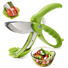 Salad Scissors with Double Blades, Stainless Steel Lettuce Chopper for Vegetables, Green