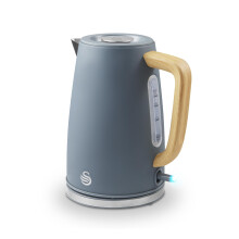 Swan SK19024 Fjord Jug Kettle with Rapid Boil, 360 Degree Swivel Base, Wood Effect Handle, 1.7L, 3000W, Grey