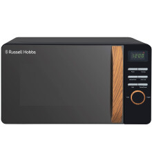 Russell Hobbs RHMD714B-N 17L 700w Scandi Black Digital Microwave with 5 Power Levels, Wood Effect Handle & Dials, Clock & Timer, Automatic Defrost,