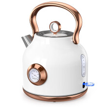 Retro Electric Kettle, 1.7L Stainless Steel Tea Kettle with Large Temperature Gauge, 2200W Fast Heating Hot Water Boiler with LED Indicator, Auto