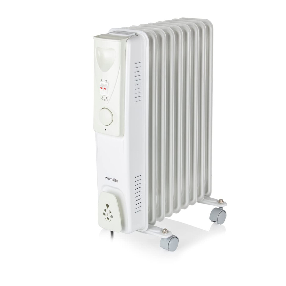 Warmlite Wl43004yw 2000W 9-Fin Oil Filled Radiator With 3 Power Settings And Adjustable Timer, White