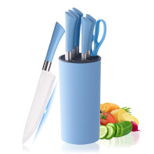 Kitchen Knife Set, 7-Pieces Blue Stainless Steel Knife Block Set with Sharp Blades, Professional Chef Knife Set with Ergonomic Handle for for