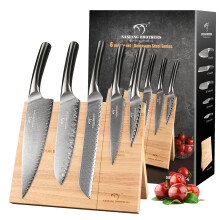 NANFANG BROTHERS Knife Set, 6-Piece Damascus Steel Kitchen Knife Set with Magnetic Wooden Frame, Ergonomic ABS Handles