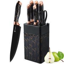 micocali Kitchen Knives with Block, Stainless Steel Kitchen Knife Set.6 Piece Knife Set with Chef, Paring, Utility, Carving, Bread.