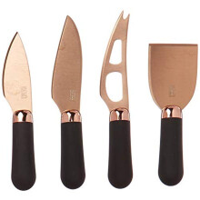 Taylors Eye Witness Cheese Knife Set with Slate Board - [Rose Gold] Brooklyn 4-Piece Knives for Soft, Hard, Grating & Fresh Cheeses. Titanium Plated