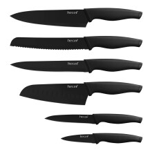 hecef Black Oxide Knife Set of 6 with Matching Blade Protective Sheath, Scratch Resistant & Rust Proof, Hard Stainless Steel Knives, Non Stick Black