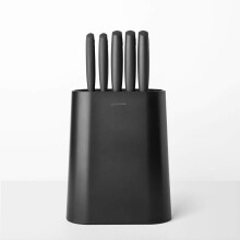 Brabantia Tasty+ 5 Knives Knife Block with Dark Grey Handled Knives & Slotted Countertop Organiser - 6-Piece Set Includes Chef, Bread, Carving,