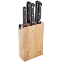 Judge Kitchen Knife Set Block with Knives and Knife Sharpener - 5 Piece Quality Stainless Steel, Razor Sharp Blades, Full Length Riveted Handles