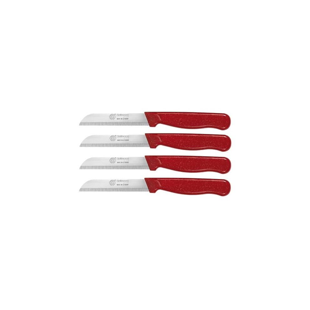Ggs Solingen Knife Set Includes Vegetable, Fruit, Tomato, Steak, Serrated, Dishwasher Safe, German Stainless Steel, Chef Kitchen ( Set Of 4) Red