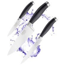 Sabatier 3-Piece Kitchen Knife Set ? Chef, All-Purpose, and Paring Knives with Stainless Steel Blades and Matt Black Handles