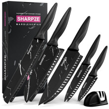 SHARPZE Kitchen Knife Set of 11 | Ultra Sharp Stainless Steel Blade | Kitchen Knives Set with Sharpener & Knives Sheath | Chef's Kitchen Knife Set