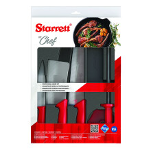 Starrett Professional Stainless Steel Chefs Kitchen Knife Set - 6-Pieces - Red Handle