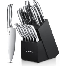D.Perlla Knife Set, 16 Pieces High Grade Stainless Steel Kitchen Knives Set with Wooden Block, Sharp and No Rust Kitchen Knife Set with Knives, Steak