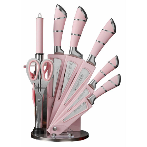 Ever Rich ? Stainless Steel Kitchen Knife Block Set, 9 - Pieces Knife Set, Ultra Sharp Knife Set (Pink Knife 9PCS) ?