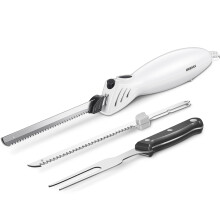 Reemix Electric Carving Knife, Electric Knife Set for Multi-Purpose Use, One Touch Operation, 2 Carving Blades Included and 1 Serving Fork (white)