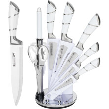 Kitchen Knife Set, Wekity 9 Piece Pink Sharp Non-Stick Coated Chef Knives Block Set,Stainless Steel Knife Set for Kitchen with Sharpener for Cutting