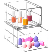 2 Pack Stackable Storage Drawers, Cosmetic Organizer, Make Up Organiser Storage, Perfume Organiser Dustproof Drawer Storage for Dresser, Bathroom,