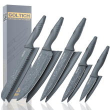 GOLTICH 5 PCs Grey Kitchen Knife Sets with Sheath - Premium Stainless Steel Kitchen Knives Set with Easy Grip Handle - Ultra Sharp Knife Set Includes