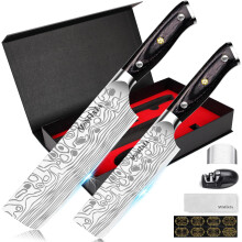 MOSFiATA Nakiri Kitchen Knife, 7?&5.5" Professional Chef Knife Set, German Stainless Steel Ultra Sharp Cooking Knife, Japanese Vegetable Knives Set