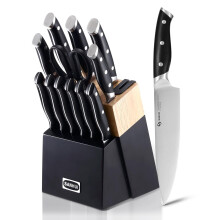 SANHUI 13 Pieces Knife Set with Wooden Block ? Built-in Sharpener, High Carbon Stainless Steel Kitchen Knife Sets with Knives,Steak Knives, Scissors