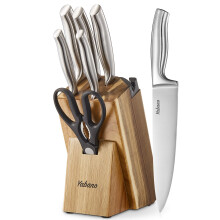Kitchen Knife Set with Block, Yabano 7 Piece German Stainless Steel Knives Set with Built-in Sharpener, Chef Knife Set with Scissors and Acacia Wood