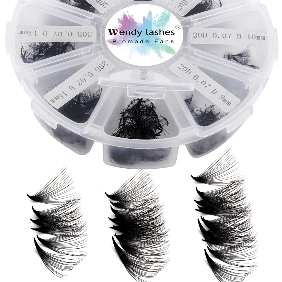 Wendy Lashes Pre Made Fan Eyelash Extensions 20D 0.07Mm D Curl Mixed 9-16Mm 500 Fans Premium Premade Fans Loose Volume Russian Lash Extensions Handmade Promade