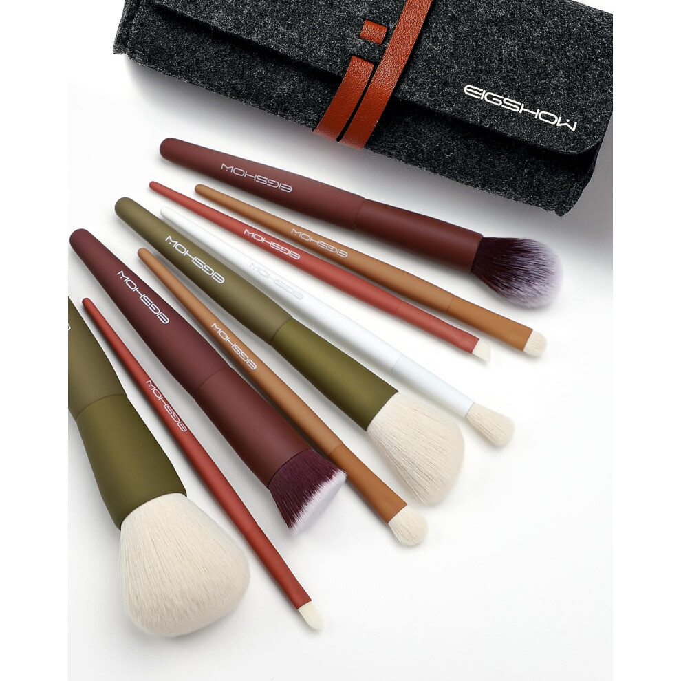 Eigshow Travel Makeup Brush Set, Premium Synthetic Foundation Powder Concealers Eye Shadows 9 Pcs, 5 Colors Brushes With Pouch, Cute & Portable, Gift