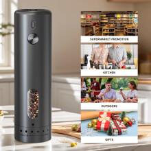 Electric Pepper Grinder with Adjustable Coarseness, USB Rechargeable Stainless Steel Mill with LED Light, Black