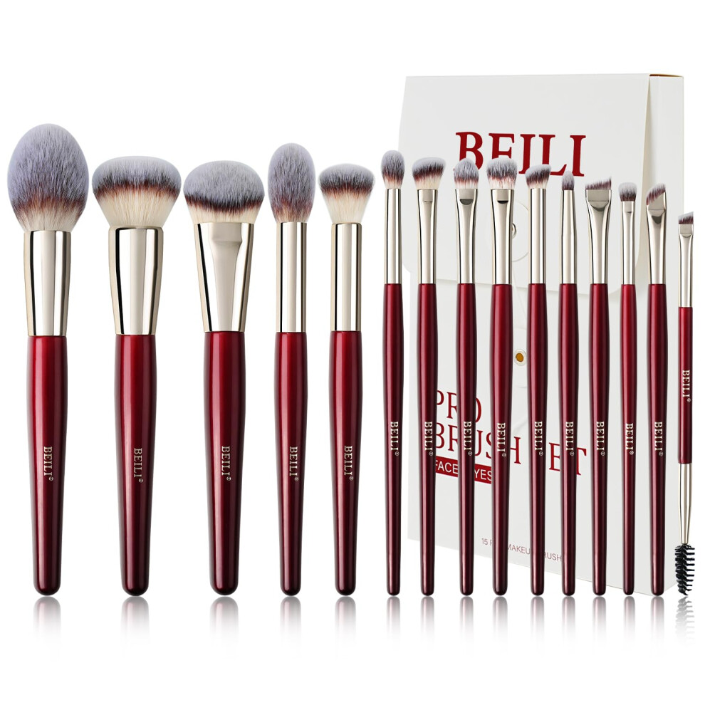 Beili Makeup Brushes 15Pcs Make Up Brushes Set Premium Vegan Foundation Concealers Blush Eyeshadow Eyeliner Powder Highlighter Blending Face Brush Set