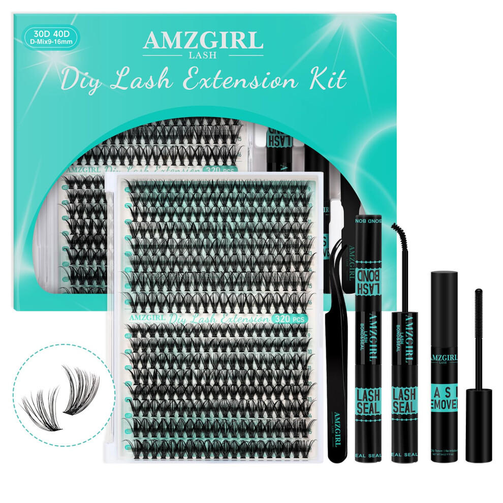 Amzgirl Lash Lash Extension Kit 320Pcs,Diy Individual Lashes Clusters Kit,Lash Bond And Seal,Lash Remover For Eyelashes Extensions,Lash Applicator Tool For False