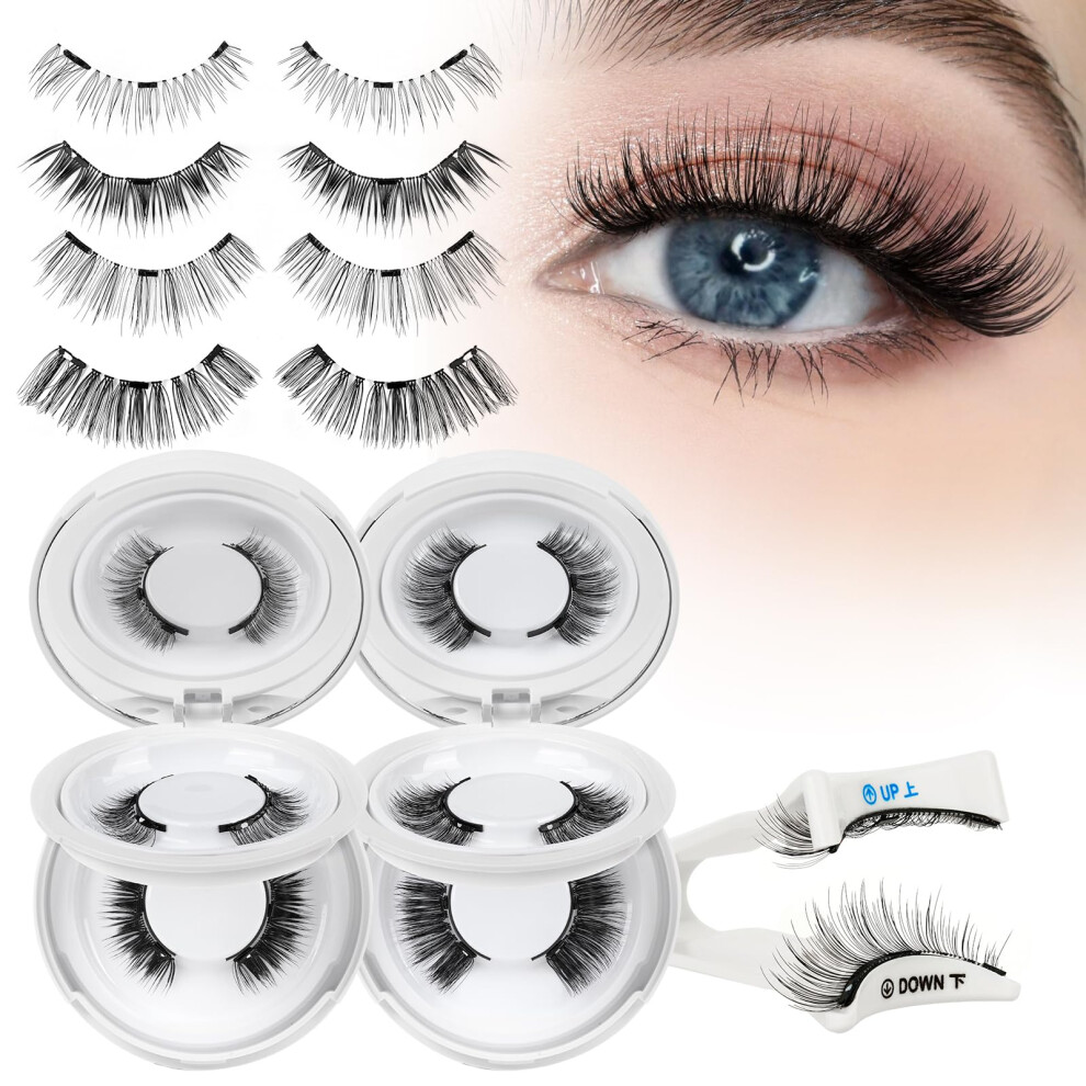 Higu Clace Magnetic-Eyelashes With Applicator, 4 Pairs Magnetic Eye Lashes No Glue Or Eyeliner Needed, Reusable False-Lash Easy To Wear And