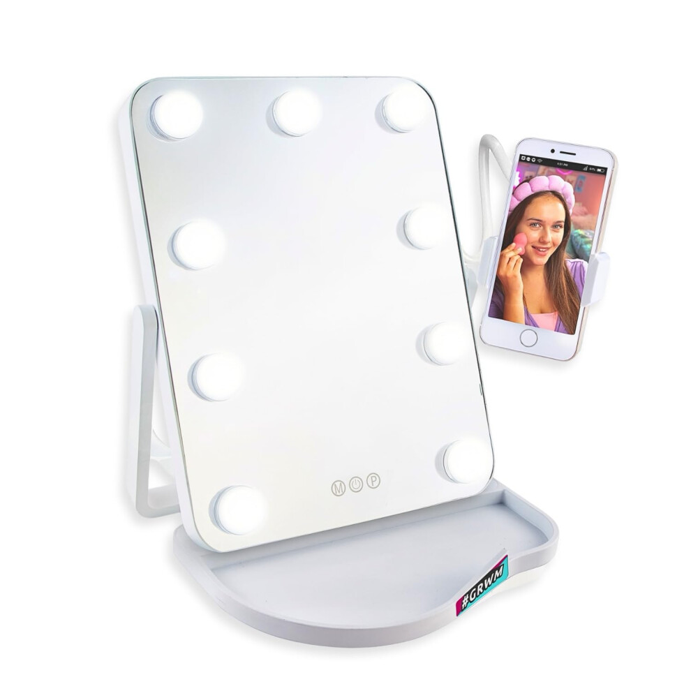 Studio Creator Light Hollywood Mirror ? Large Vanity Mirror With 3 Modes, Touch Brightness Control & 360? Phone Holder ? Perfect For Grwm, Selfies,