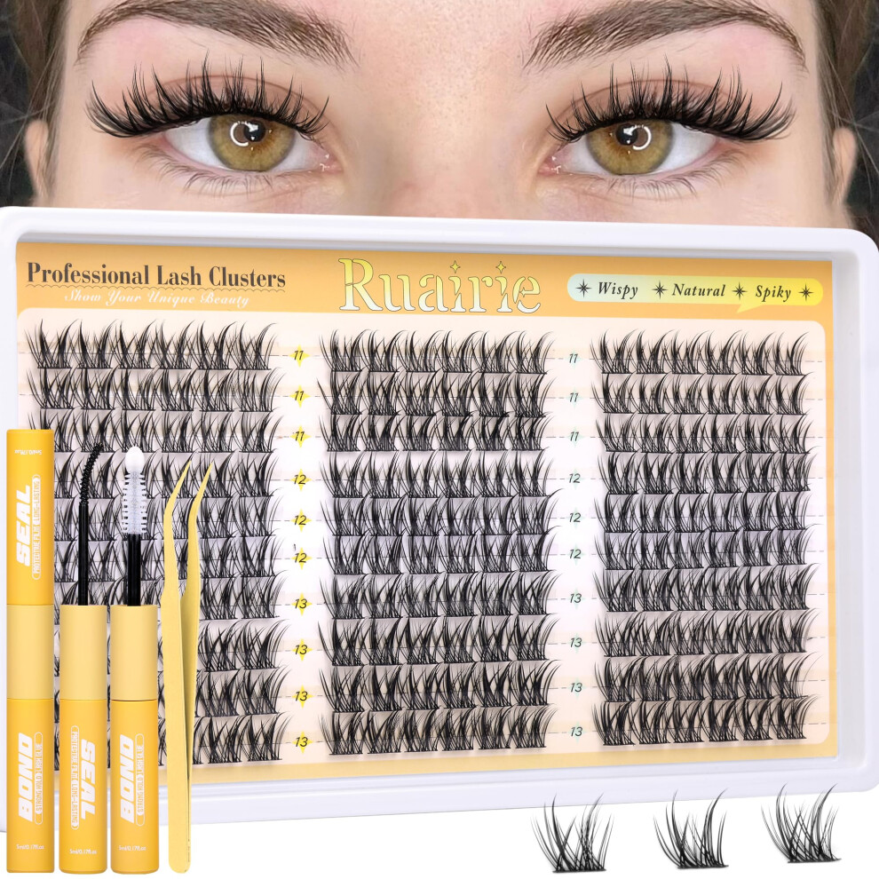Ruairie Manga Cluster Lashes Kit Natural Lash Clusters Wispy Individual Eyelashes 180Pcs Spiky Eyelash Clusters C Curly 11-13Mm Individual Lash Extensions