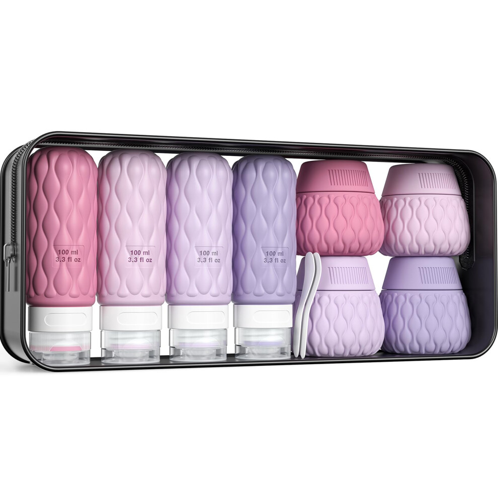 Lericttor 8 Pack Silicone Travel Bottles For Toiletries With Labels/Clear Bag, Holiday Travel Essentials Leakproof Squeeze Travel Size Containers Refillable