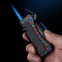 Jet Flame Torch Lighter with Adjustable Flame, Windproof Refillable Butane Cigar Lighter for BBQ Camping Candles Black