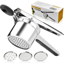 Stainless Steel Potato Ricer with 3 Discs for Fluffy Mash, Heavy Duty NonSlip Handle