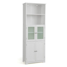 Móvel de banheiro - HELLOSHOP26 - 60x30x163 cm - 2 compartimentos abertos - 2 portas - Prateleiras ajustáveis