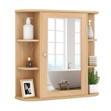 Wand-Badezimmermöbel - HELLOSHOP26 - 65x17x64 cm - Tür mit Spiegel - 6 Fächer - Hängend