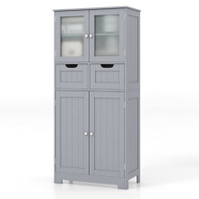 Badezimmer-Säule - HELLOSHOP26 - Aufbewahrungssäule - Grau - MDF &amp; gehärtetes Glas - Verstellbare Regale