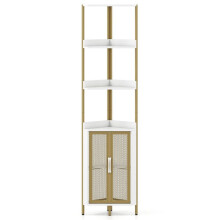 Estante de canto - HELLOSHOP26 - 32x32x170 cm - Metal e madeira de engenharia - Prateleiras ajustáveis anti-tombamento - Branco e dourado