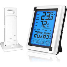 Wireless Touch Screen Weather Station with Backlit Display, Indoor Outdoor Thermometer Hygrometer