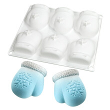 6 Cavity Christmas Mitten Silicone Mold for Baking, NonStick Easy Release, Oven Freezer Safe