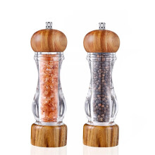 Salt and Pepper Grinder Set Wooden and Acrylic Adjustable Ceramic Core Spice Mill for Kitchen