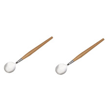 2pcs Stainless Steel Salad Spoon with Ergonomic Wooden Handle for Serving Salad Soup and Stew