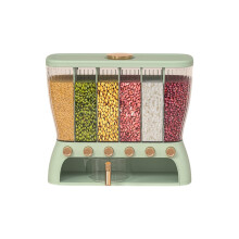 6 Compartment Dry Food Dispenser with Airtight Freshness Seal, Clear Grain Storage Container, Green