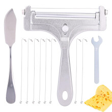 Cheese Slicer Stainless Steel Wire Cutter Adjustable Thickness with 8 Replacement Wires for Kitchen
